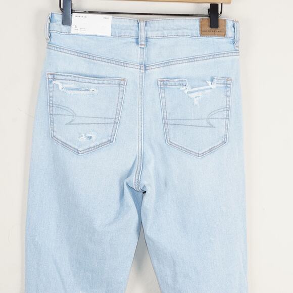NEW American Eagle Strigid Indigo Light Wash Distressed Mom Jeans Womens Sz 8 - Picture 4 of 12